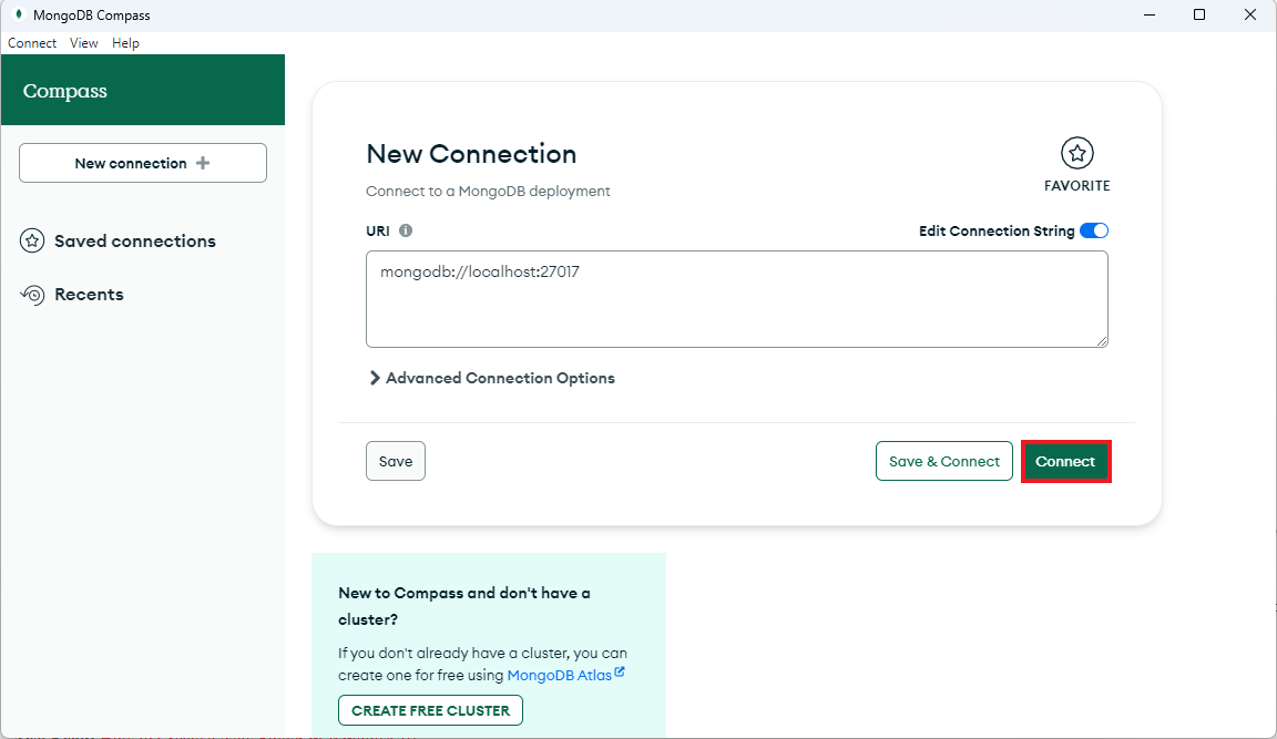 mongodb compass connect to localhost