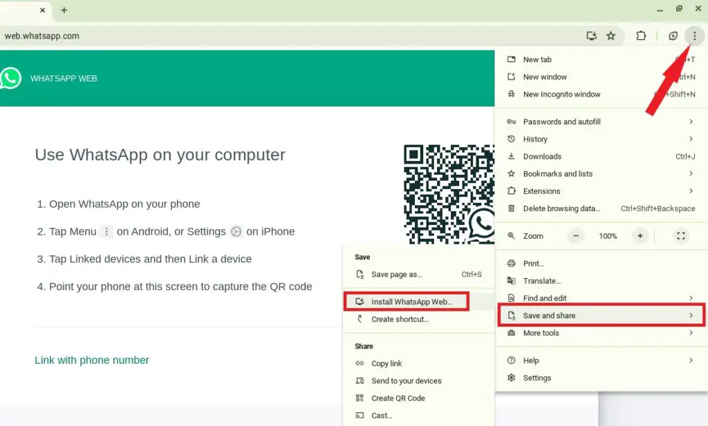 Install WhatsApp Web on Chromebook