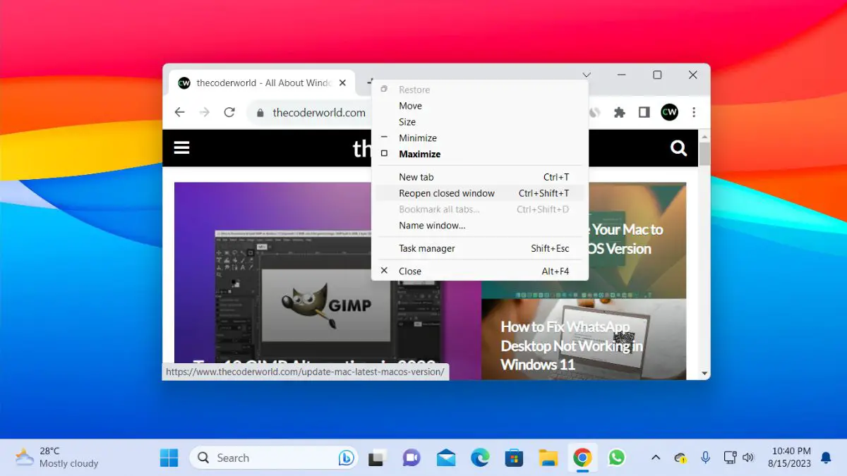 Open Recently Closed Tabs in Google Chrome