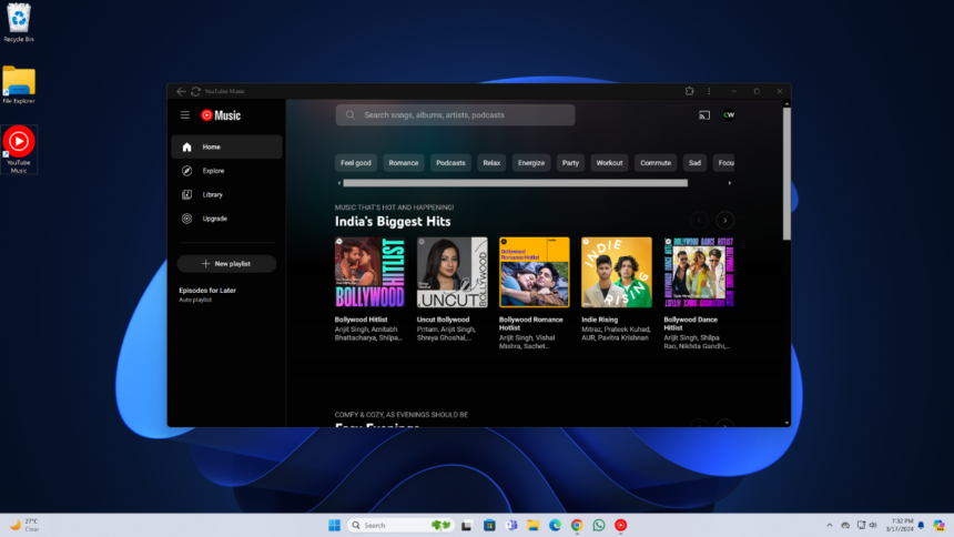 Using YouTube Music App on Windows 11