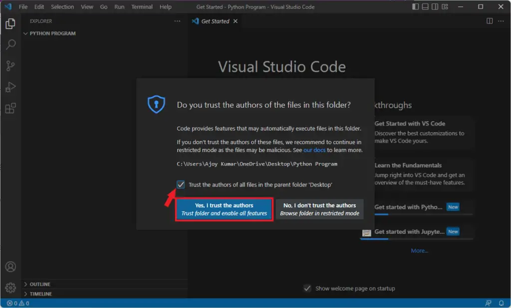 Authorizing File and Folder on VS Code