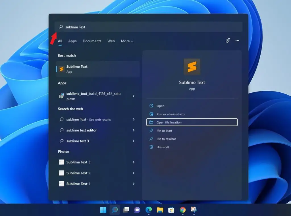 Searching Sublime Text on Windows Search Bar
