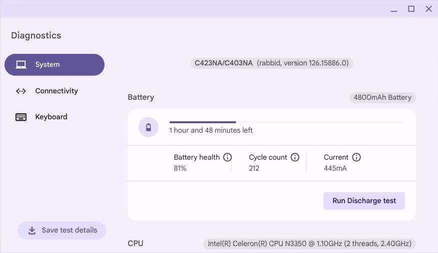 Battery Health on Chromebook