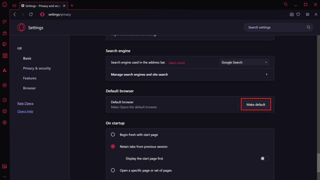 Make Opera GX Default
