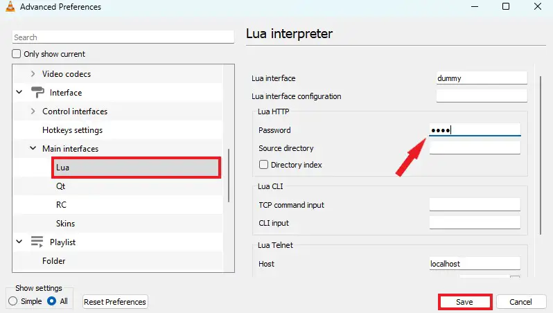 Setting up the Lua Interface Password