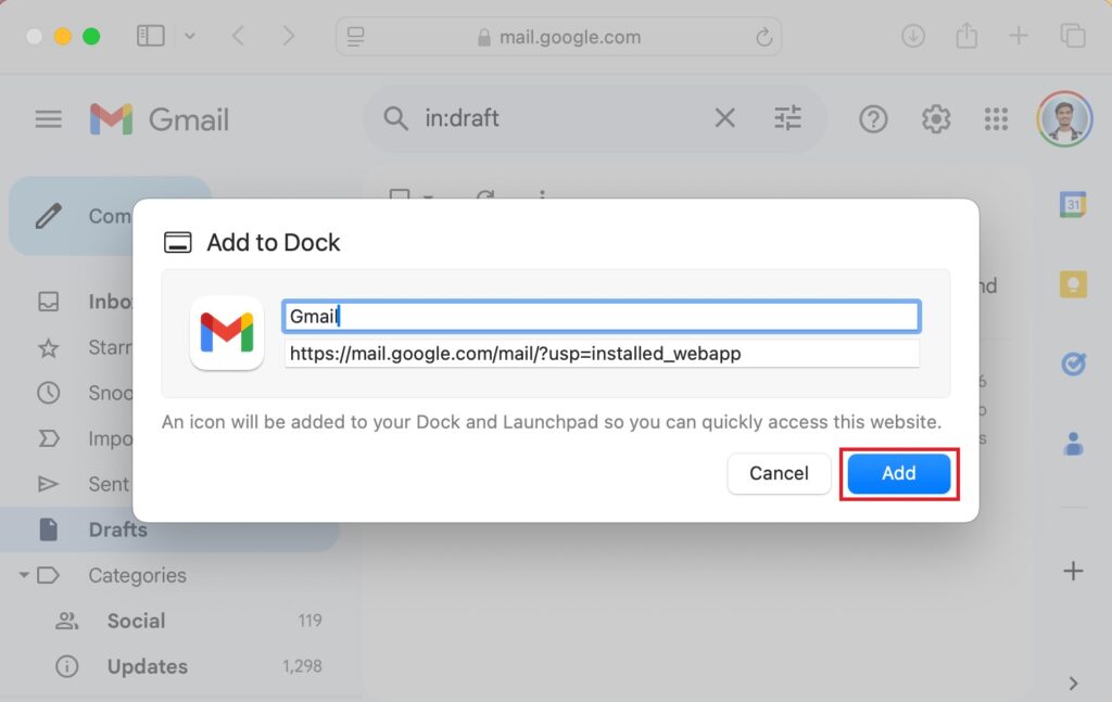 Add Gmail Web App