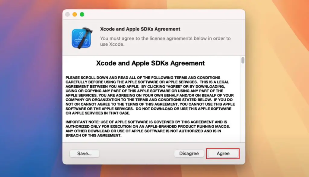 Agree to Xcode and Apple SDKs Agreement