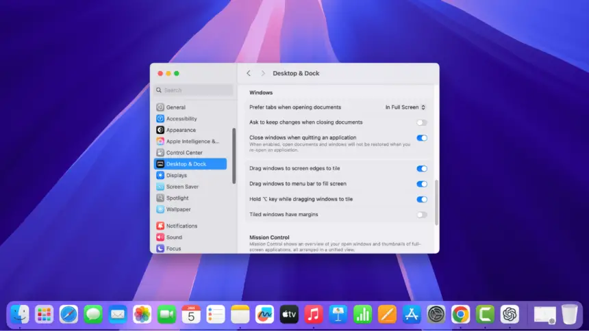 Disable Tiled Windows Margins in macOS