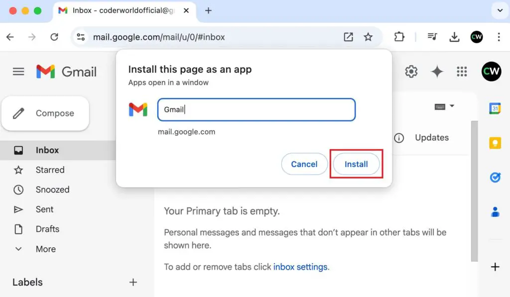 Install Gmail Using Chrome