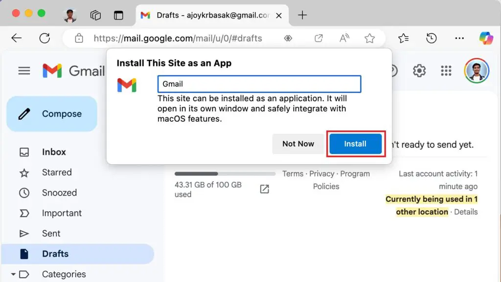 Install Gmail using Edge