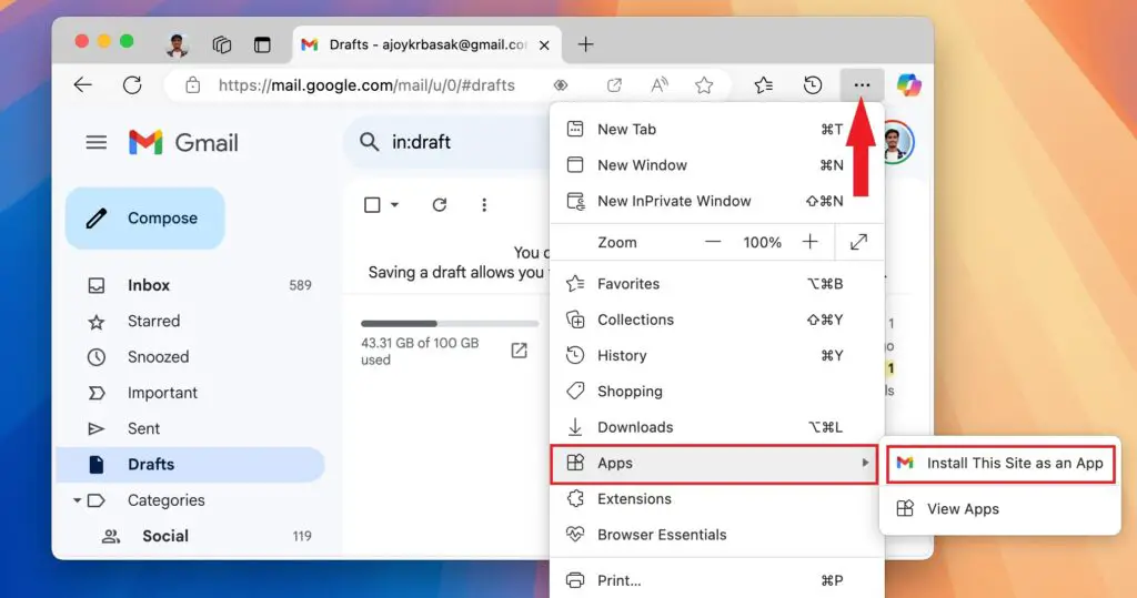 Install Web Page Option in Edge