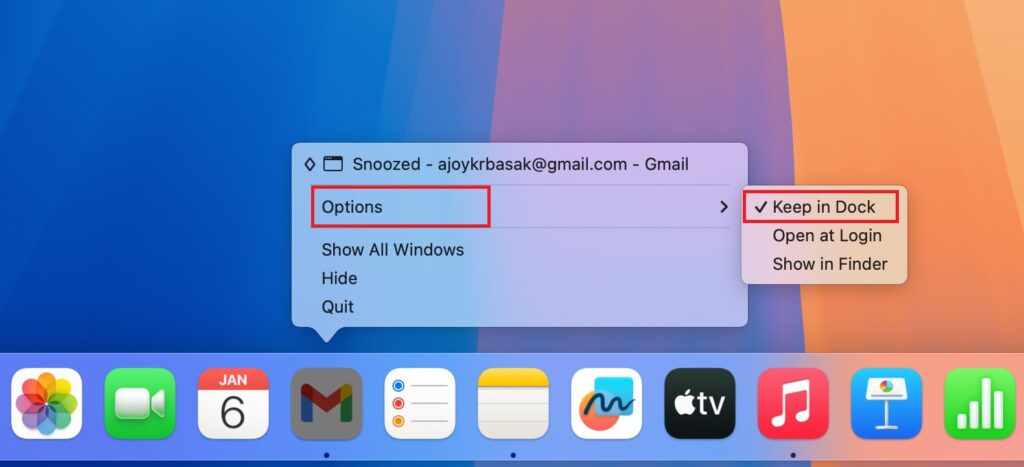 Pin Gmail on Dock